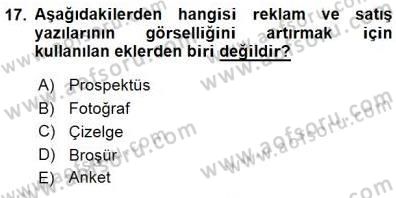 Mesleki Yazışmalar Dersi 2015 - 2016 Yılı (Final) Dönem Sonu Sınav Soruları 17. Soru