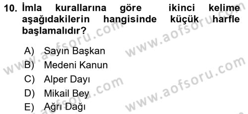Mesleki Yazışmalar Dersi Ara Sınavı Deneme Sınav Soruları 10. Soru