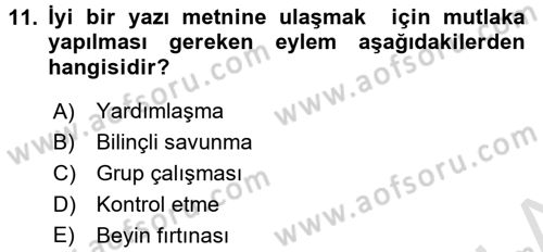 Mesleki Yazışmalar Dersi Ara Sınavı Deneme Sınav Soruları 11. Soru