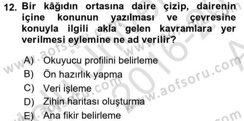 Mesleki Yazışmalar Dersi 2016 - 2017 Yılı (Vize) Ara Sınav Soruları 12. Soru