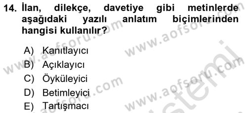 Mesleki Yazışmalar Dersi Ara Sınavı Deneme Sınav Soruları 14. Soru
