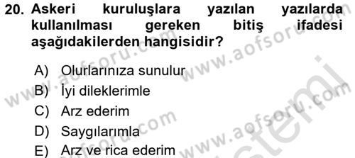 Mesleki Yazışmalar Dersi 2016 - 2017 Yılı (Vize) Ara Sınav Soruları 20. Soru