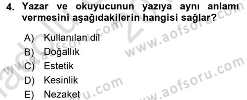 Mesleki Yazışmalar Dersi 2016 - 2017 Yılı (Vize) Ara Sınav Soruları 4. Soru