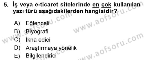 Mesleki Yazışmalar Dersi Ara Sınavı Deneme Sınav Soruları 5. Soru