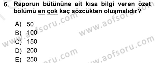 Mesleki Yazışmalar Dersi 2016 - 2017 Yılı (Final) Dönem Sonu Sınav Soruları 6. Soru