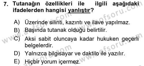 Mesleki Yazışmalar Dersi 2016 - 2017 Yılı (Final) Dönem Sonu Sınav Soruları 7. Soru