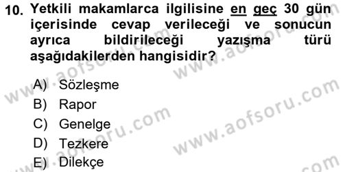 Mesleki Yazışmalar Dersi 2017 - 2018 Yılı 3 Ders Sınav Soruları 10. Soru