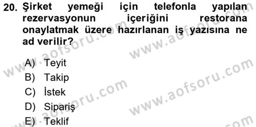 Mesleki Yazışmalar Dersi 2017 - 2018 Yılı 3 Ders Sınav Soruları 20. Soru