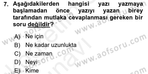 Mesleki Yazışmalar Dersi 2017 - 2018 Yılı 3 Ders Sınav Soruları 7. Soru