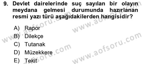 Mesleki Yazışmalar Dersi 2017 - 2018 Yılı 3 Ders Sınav Soruları 9. Soru