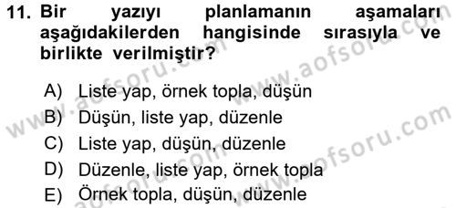 Mesleki Yazışmalar Dersi Ara Sınavı Deneme Sınav Soruları 11. Soru