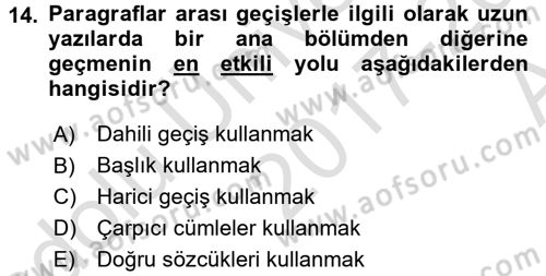 Mesleki Yazışmalar Dersi 2017 - 2018 Yılı (Vize) Ara Sınav Soruları 14. Soru