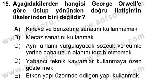 Mesleki Yazışmalar Dersi 2017 - 2018 Yılı (Vize) Ara Sınav Soruları 15. Soru
