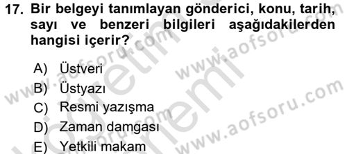Mesleki Yazışmalar Dersi Ara Sınavı Deneme Sınav Soruları 17. Soru