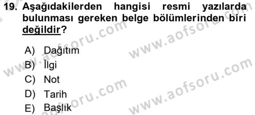 Mesleki Yazışmalar Dersi Ara Sınavı Deneme Sınav Soruları 19. Soru