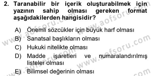 Mesleki Yazışmalar Dersi Ara Sınavı Deneme Sınav Soruları 2. Soru