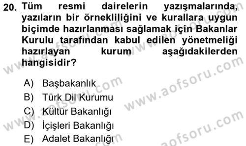 Mesleki Yazışmalar Dersi Ara Sınavı Deneme Sınav Soruları 20. Soru