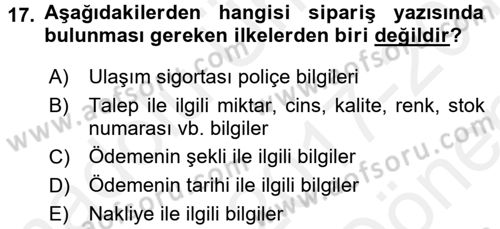 Mesleki Yazışmalar Dersi 2017 - 2018 Yılı (Final) Dönem Sonu Sınav Soruları 17. Soru