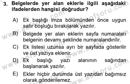 Mesleki Yazışmalar Dersi 2017 - 2018 Yılı (Final) Dönem Sonu Sınav Soruları 3. Soru
