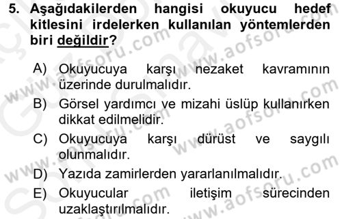 Mesleki Yazışmalar Dersi 2017 - 2018 Yılı (Final) Dönem Sonu Sınav Soruları 5. Soru