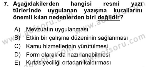 Mesleki Yazışmalar Dersi 2017 - 2018 Yılı (Final) Dönem Sonu Sınav Soruları 7. Soru