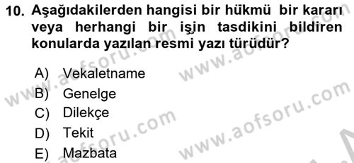 Mesleki Yazışmalar Dersi 2018 - 2019 Yılı Yaz Okulu Sınav Soruları 10. Soru