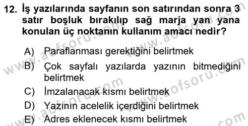 Mesleki Yazışmalar Dersi 2018 - 2019 Yılı Yaz Okulu Sınav Soruları 12. Soru