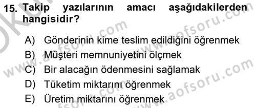 Mesleki Yazışmalar Dersi 2018 - 2019 Yılı Yaz Okulu Sınav Soruları 15. Soru