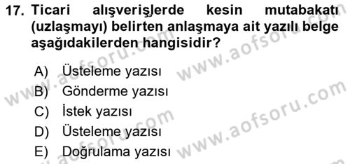 Mesleki Yazışmalar Dersi 2018 - 2019 Yılı Yaz Okulu Sınav Soruları 17. Soru