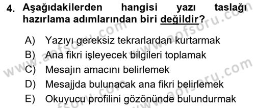 Mesleki Yazışmalar Dersi 2018 - 2019 Yılı Yaz Okulu Sınav Soruları 4. Soru