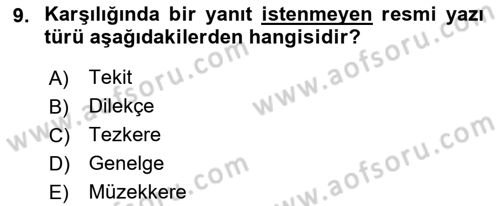 Mesleki Yazışmalar Dersi 2018 - 2019 Yılı Yaz Okulu Sınav Soruları 9. Soru