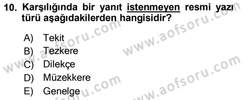 Mesleki Yazışmalar Dersi 2020 - 2021 Yılı Yaz Okulu Sınav Soruları 10. Soru