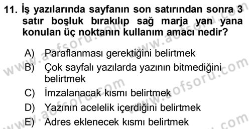 Mesleki Yazışmalar Dersi 2020 - 2021 Yılı Yaz Okulu Sınav Soruları 11. Soru