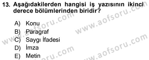 Mesleki Yazışmalar Dersi 2020 - 2021 Yılı Yaz Okulu Sınav Soruları 13. Soru