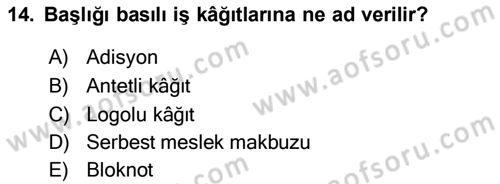 Mesleki Yazışmalar Dersi 2020 - 2021 Yılı Yaz Okulu Sınav Soruları 14. Soru