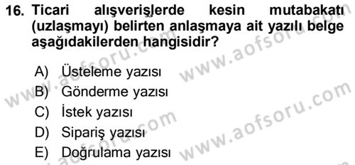Mesleki Yazışmalar Dersi 2020 - 2021 Yılı Yaz Okulu Sınav Soruları 16. Soru