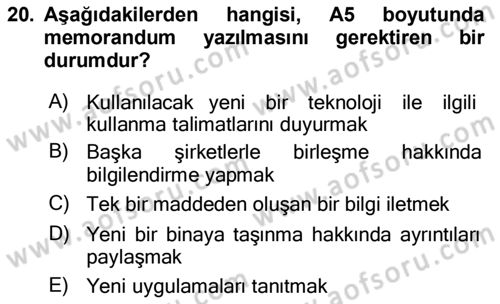 Mesleki Yazışmalar Dersi 2020 - 2021 Yılı Yaz Okulu Sınav Soruları 20. Soru