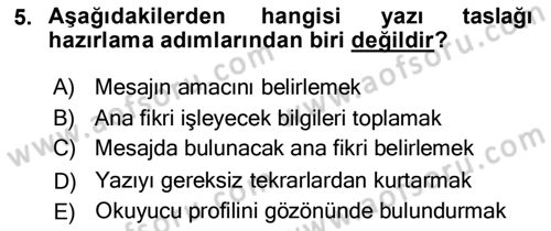 Mesleki Yazışmalar Dersi 2020 - 2021 Yılı Yaz Okulu Sınav Soruları 5. Soru