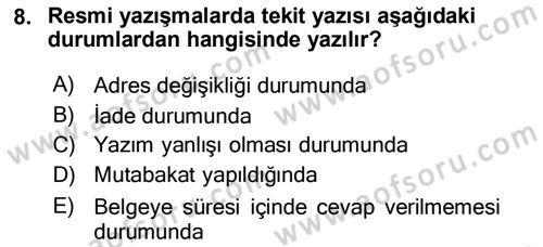 Mesleki Yazışmalar Dersi 2020 - 2021 Yılı Yaz Okulu Sınav Soruları 8. Soru