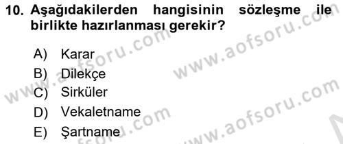 Mesleki Yazışmalar Dersi Ara Sınavı Deneme Sınav Soruları 10. Soru