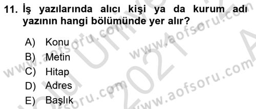 Mesleki Yazışmalar Dersi Ara Sınavı Deneme Sınav Soruları 11. Soru