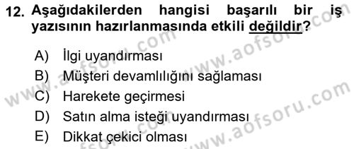 Mesleki Yazışmalar Dersi Ara Sınavı Deneme Sınav Soruları 12. Soru