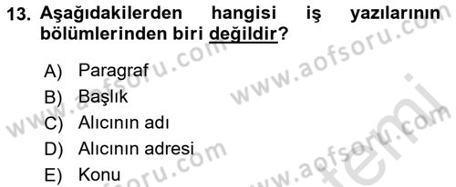 Mesleki Yazışmalar Dersi Ara Sınavı Deneme Sınav Soruları 13. Soru