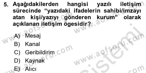 Mesleki Yazışmalar Dersi Ara Sınavı Deneme Sınav Soruları 5. Soru