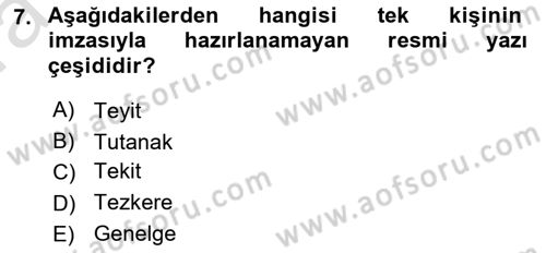 Mesleki Yazışmalar Dersi Ara Sınavı Deneme Sınav Soruları 7. Soru