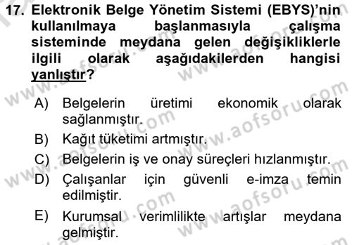 Mesleki Yazışmalar Dersi 2021 - 2022 Yılı (Final) Dönem Sonu Sınav Soruları 17. Soru