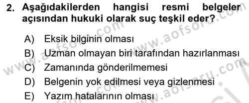 Mesleki Yazışmalar Dersi 2021 - 2022 Yılı (Final) Dönem Sonu Sınav Soruları 2. Soru