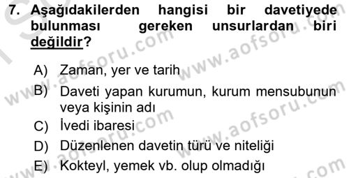 Mesleki Yazışmalar Dersi 2021 - 2022 Yılı (Final) Dönem Sonu Sınav Soruları 7. Soru
