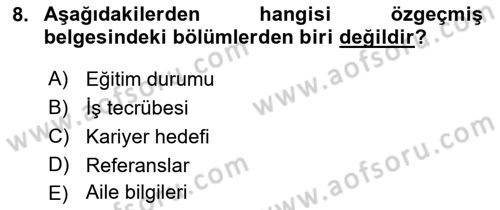 Mesleki Yazışmalar Dersi 2021 - 2022 Yılı (Final) Dönem Sonu Sınav Soruları 8. Soru