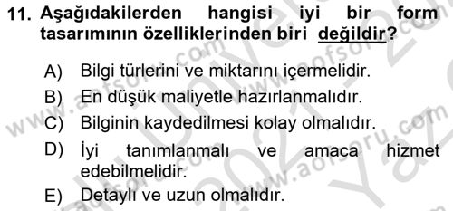 Mesleki Yazışmalar Dersi 2021 - 2022 Yılı Yaz Okulu Sınav Soruları 11. Soru